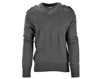 Original Austrian army pullover Jumper commando grey wool V-neck sweater NEW