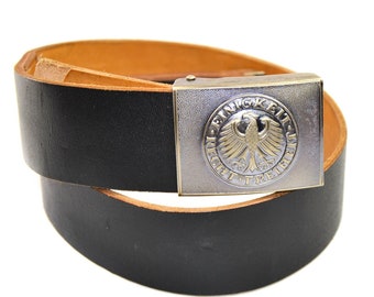 BW German bundesweher army military leather belt. Black German eagle belt