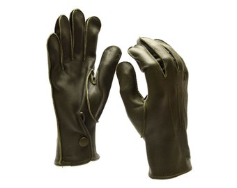 Genuine German Police issue real leather OD gloves patrol Olive O.D NEW Genuine