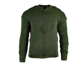 Genuine Swedish army pullover Jumper OD green wool sweater full zip cardigan NEW