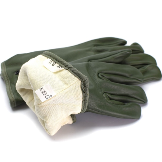 French Army Olive Green Leather Gloves Unused Surplus