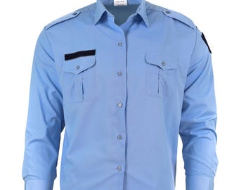Genuine French Military Police Cotton Long Sleeve Shirt Gendarme Blue NEW
