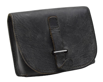 Original Italian Military Magazine Pouch Leather Metal Buckles Small Black