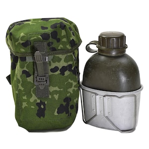 Original dänische Militär Flachmann Feldflasche universal Befestigung Dänemark Tarnmuster Tasche
