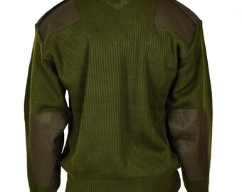 Original Italian Army Pullover Commando Jumper Green Wool V-neck