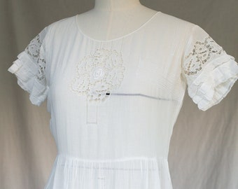 1910s 1920s white cotton lace dress