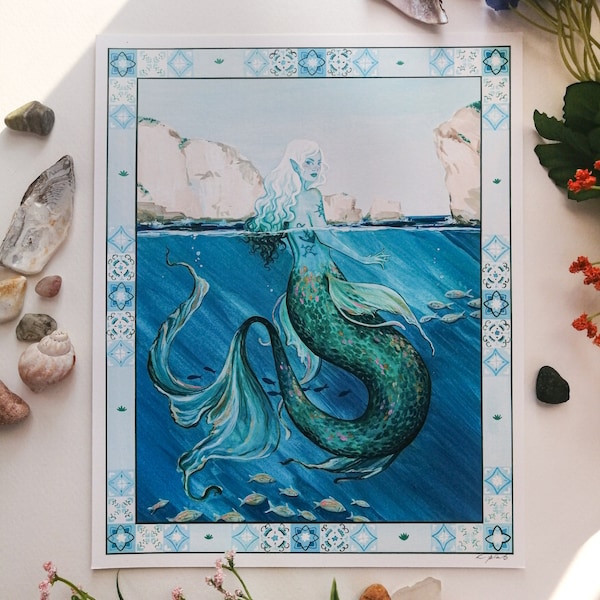 Teal Mediterranean Mermaid Print