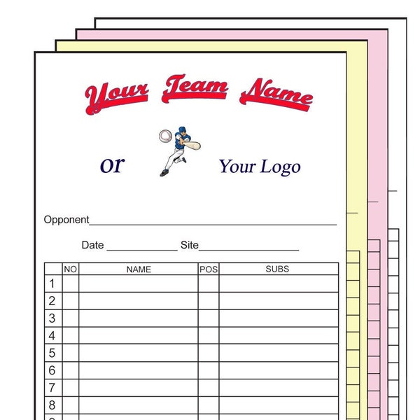 Baseball Softball Line-Up Cards w/Team Roster (names) Customized - 4 part-30 Sets