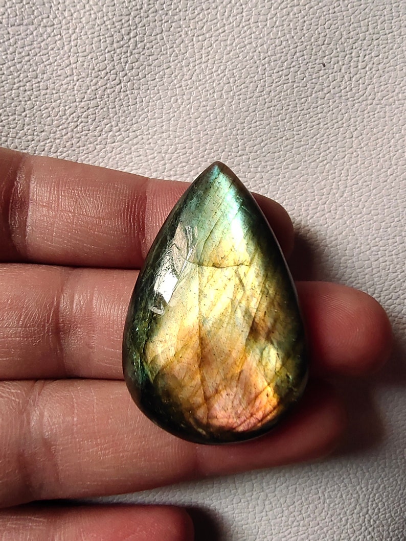 Natural Labradorite Gemstone Mix Fire Loose Gemstone Pear Shape Cabochon Size 27x41x7MM Approx Weight 57 CT Approx