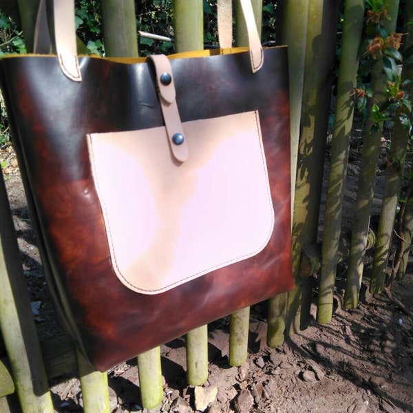 Handmade leather handbag, leather shopper