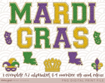 Mardi Gras Gold Trim Faux Chenille Patch Alpha Pack, PNG Files for  Sublimation Or Print, Athletic Alphabet Letters and Numbers, Digital File