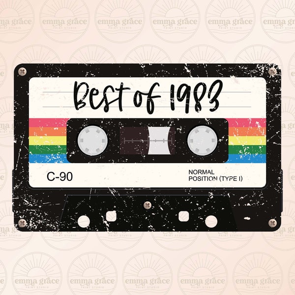 Best of 1983 Cassette Tape Retro Vintage Sublimation Design, 30th 40th 50t Birthday, Milestone, Vintage Retro, Digital Download,  PNG File