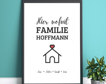 Plakat rodzinny domu — pobranie cyfrowe | Indywidualnie konfigurowalna Canva - prezent, mieszkanie, miłość - P4