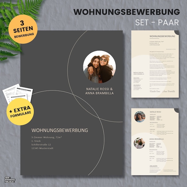 Wohnungsbewerbung / Wohnung Bewerbung / Komplette Bewerbermappe inkl. Formulare - PAGES + WORD - für Paare