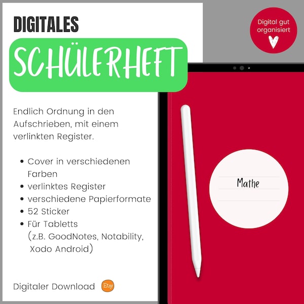 Digitales Schulheft / Digitale Heftführung Schule Uni Goodnotes, Notability...