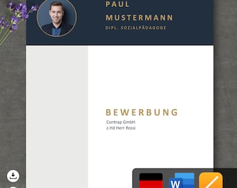 Resume Template Word & Pages, Application Template German, Cover Sheet, Resume Template, Professional Application German, Training No14