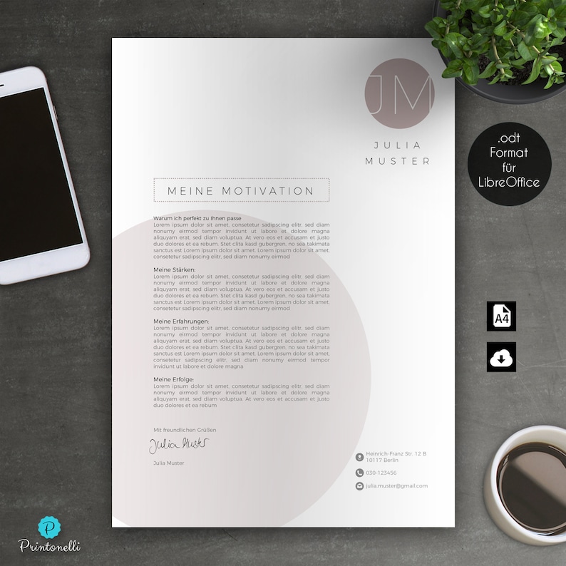 Application template 7.3 Rose LibreOffice Mac /& PC CV motivation No A4 : cover page cover letter