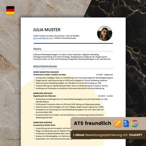 Modelo de currículo otimizado para ATS + eBook ChatGPT | Carta de apresentação Word, Pages, Google Docs | Alemão No.7 Amarelo
