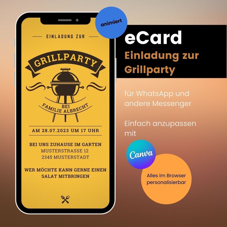 Digitale Einladung Grillparty ANIMIERT eCard WhatsApp - Etsy.de