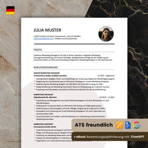 Plantilla de CV optimizada para ATS + eBook ChatGPT | Carta de presentación Word, Pages, Google Docs | Rosa alemana n.º 7