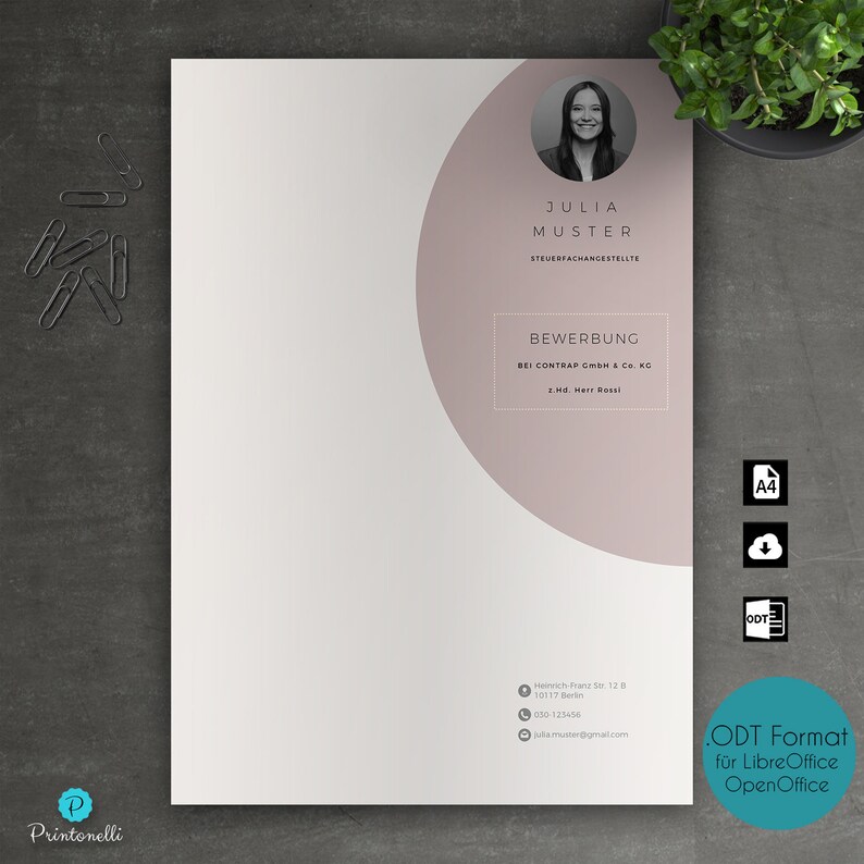Bewerbung Vorlage Für Libreoffice Odt Deckblatt Etsy
