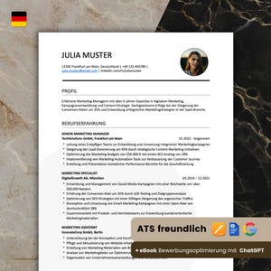 Modelo de currículo otimizado para ATS + eBook ChatGPT | Carta de apresentação Word, Pages, Google Docs | Alemão No.7 Preto Cinza