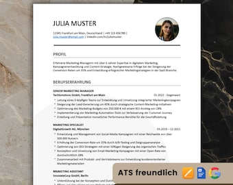 Modello di curriculum ottimizzato per ATS + eBook ChatGPT | Lettera di presentazione Word, Pages, Google Docs | Tedesco n. 7 Nero Grigio
