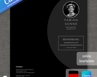 Szablon aplikacji Canva, szablon CV w języku niemieckim, nowoczesne CV, list motywacyjny, arkusz tytułowy, aplikacja, szablon Canva nr 7