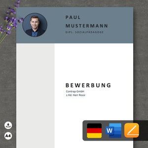 Resume Template Word & Pages, Application Template German, Cover Sheet, Resume Template, Professional Application German, Training No14
