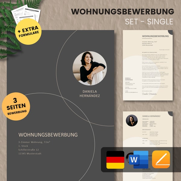 Wohnungsbewerbung - Wohnung Bewerbung - Bewerbungsvorlage Wohnung Single + Formulare - Deutsch - Word + Pages Nr.3