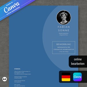 Canva application template, resume template German, modern resume, cover letter, cover sheet, application, Canva template No.7 Blue