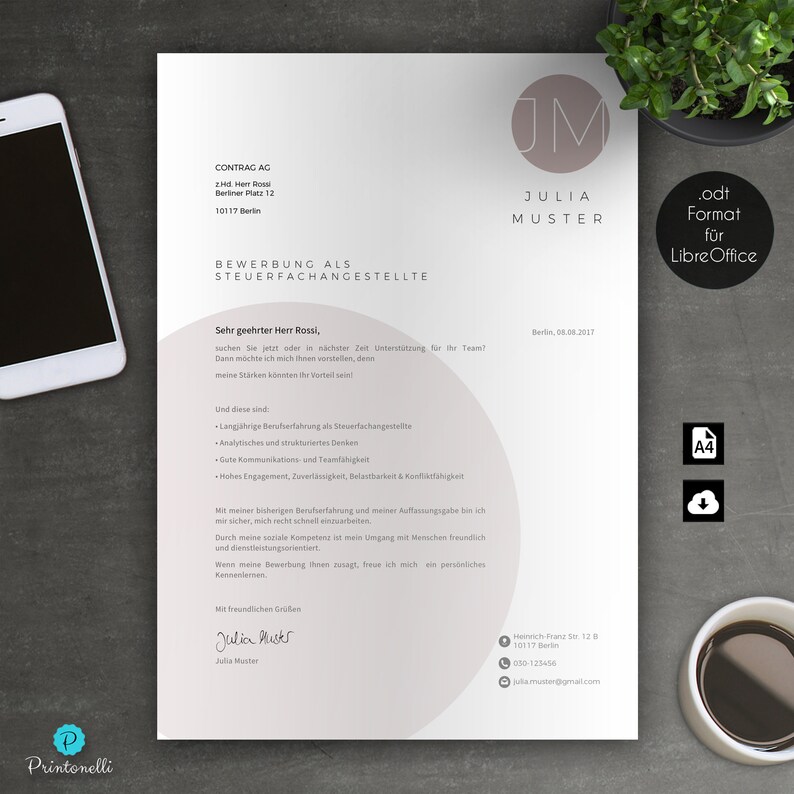 Application template 7.3 Rose LibreOffice Mac /& PC CV motivation No A4 : cover page cover letter