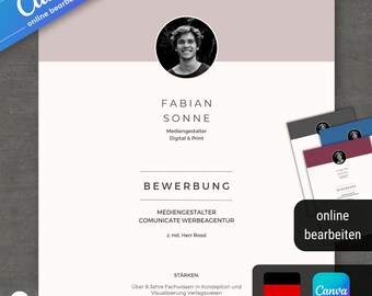 Szablon aplikacji Canva, niemiecki szablon CV, nowoczesne CV, list motywacyjny, strona tytułowa, aplikacja, szablon Canva nr 6
