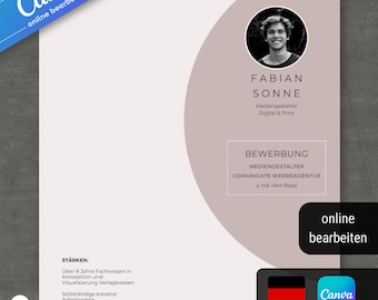 Szablon aplikacji Canva, szablon CV w języku niemieckim, nowoczesne CV, list motywacyjny, arkusz tytułowy, aplikacja, szablon Canva nr 7