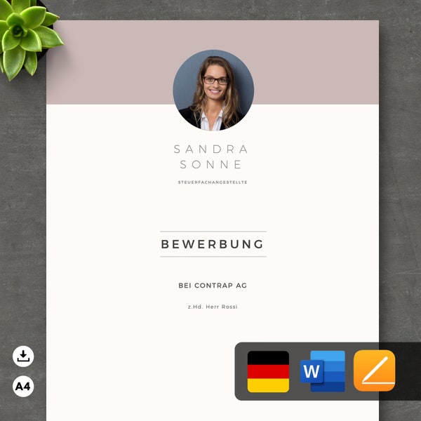 Resume Template Word & Pages, Application Template German, Cover Sheet, Resume Template, Professional Application German, Training No.6