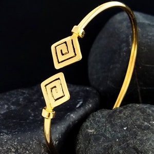 Greek Silver 925 Gold Plated Bangle Cuff 14mm Bracelet, Meander Bracelet, Greek Jewelry, Griechische Silber Armband, Bracelet Grecque