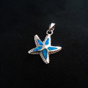 Sterling Silver 925 Fire Rainbow Blue Opal Starfish Small Greek Pendant, Griechischer Silber Seestern Anhager, Bijoux Grecque étoile de mer