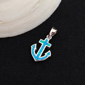 Sterling Silver 925 Blue Opal Greek Anchor Sea Pendant 17mm, Greek Opal Navy Pendant, Greek Jewelry, Griechischer Opal Anhanger, Grecque