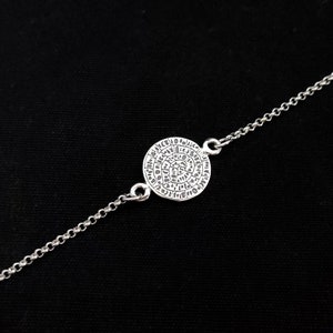 Sterling Silver 925 Minoan Phaistos Disc Fine Chain Adjustable Minimalist Bracelet 12mm, Griechischer Silber Armband, Bijoux Grece, Crete