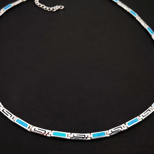 Sterling Silver 925 Greek Design Adjustable Necklace With Blue Opal Stones, Griechisches Silber Kette Schmuck, Jewelry From Greece, Grecque