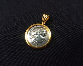 Sterling Silver 925 Greek Goddess Athena Gold Plated 21 mm Greek Pendant, Greek Jewelry Pendant, Griechische Vergoldete Anhanger Schmuck
