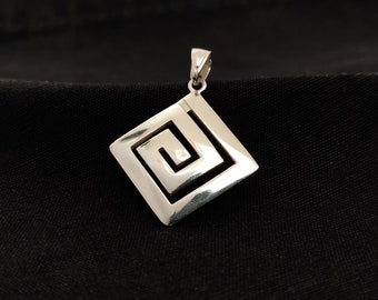 Sterling Silver 925 Greek Infinity Key Meander 20x20mm Square Pendant, Meander Silver Pendant, Griechischer Silber Anhanger