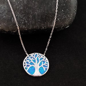 Sterling zilver 925 vuur regenboog blauwe opaal boom van het leven ketting hanger ketting, griechischer opaal kette, bijoux grecque, Griekse sieraden