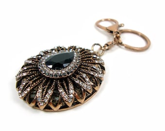 Modern Greek Antique Crystal Stones Oval Keyring , Ethnic Vintage Antique Keyring, Joyería tradicional de la vendimia turca, Arte vintage