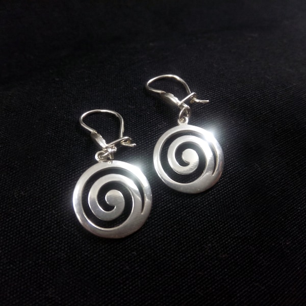 Sterling Silver 925 Greek Spiral Swirl Vortex Dangle Earrings 16mm, Greek Silver Spiral Earrings, Greek Jewelry, Griechische Silber Ohrringe