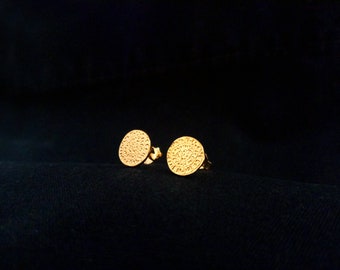 Pendientes de plata de ley 925 con disco de Festos de 9 mm, estilo griego minoico, chapados en oro de 22 quilates, joyería griega