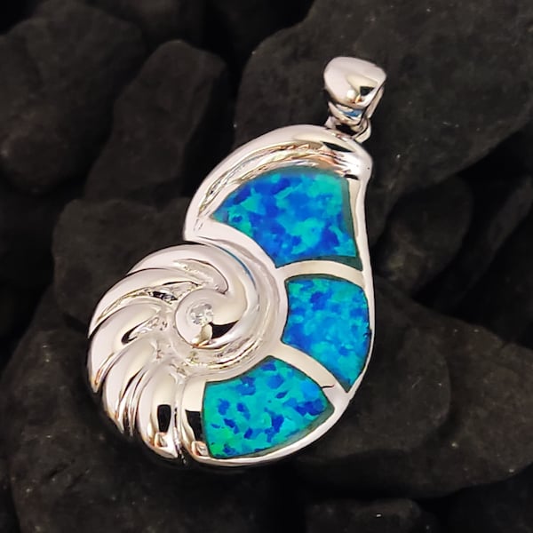 Blue Opal Silver Oyster Seashell Nautilus Pendant 25x17mm, Jewelry From Greece, Griechischer Blau Opal Silber Anhanger Griechenland, Grecque
