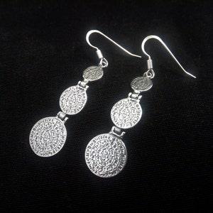 Sterling Silver 925 Phaistos Disc Greek Minoan Gradual Dangle Earrings, Griechischer Silber Ohrringe, Bijoux Grecque, Phaistos Earrings