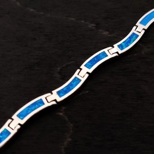 Blue Opal Wave Design 3mm Silver Adjustable Bracelet All Sizes, Griechisches Blau Opal Silber Armband, Bijoux Grecque, Greek Jewelry Greece