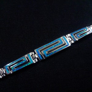 Sterling Silver 925 Greek Gradual Bracelet, Fire Rainbow Blue Opal Bracelet 19cm, Griechischer Blau Opal Armband, Bracelet Bijoux Grecque